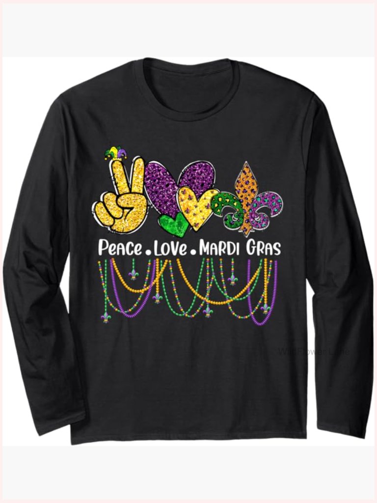 Carnival Parade Long Sleeve T-Shirt Peace Love Mardi Gras Women